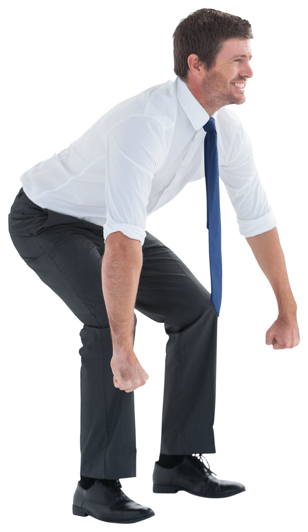 Transparent Businessman in Lifting Pose Conveying Strength