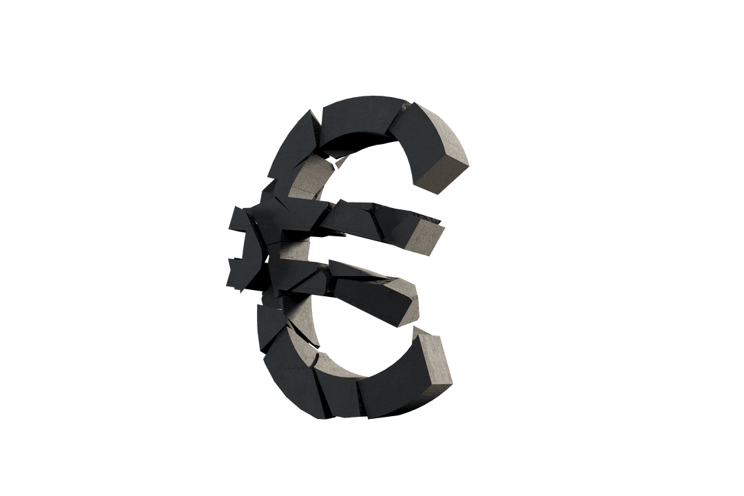 Transparent Cracked Euro Sign in Dark 3D Design