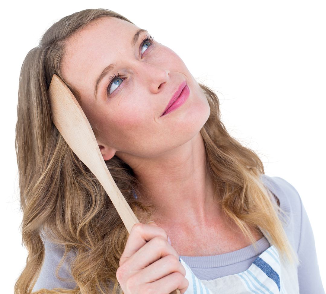 Transparent Thoughtful Woman Holding Wooden Spatula - Download Free Stock Images Pikwizard.com