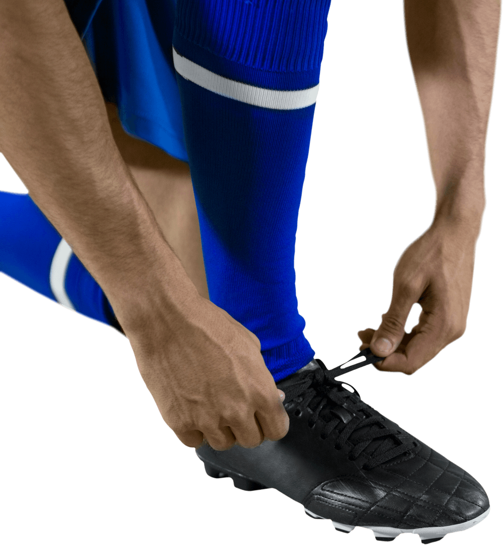 Transparent Scene Football Player Tying Shoe Lace Close-up