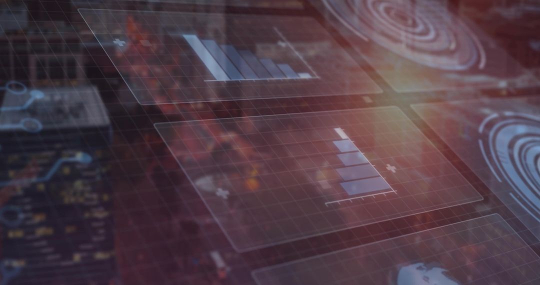 Futuristic Holographic Graph Interface in Night Skyline Background