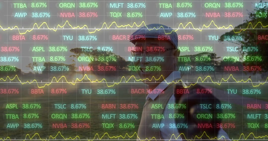 Golfer with Stock Market Data Overlay: Sports and Finance Fusion