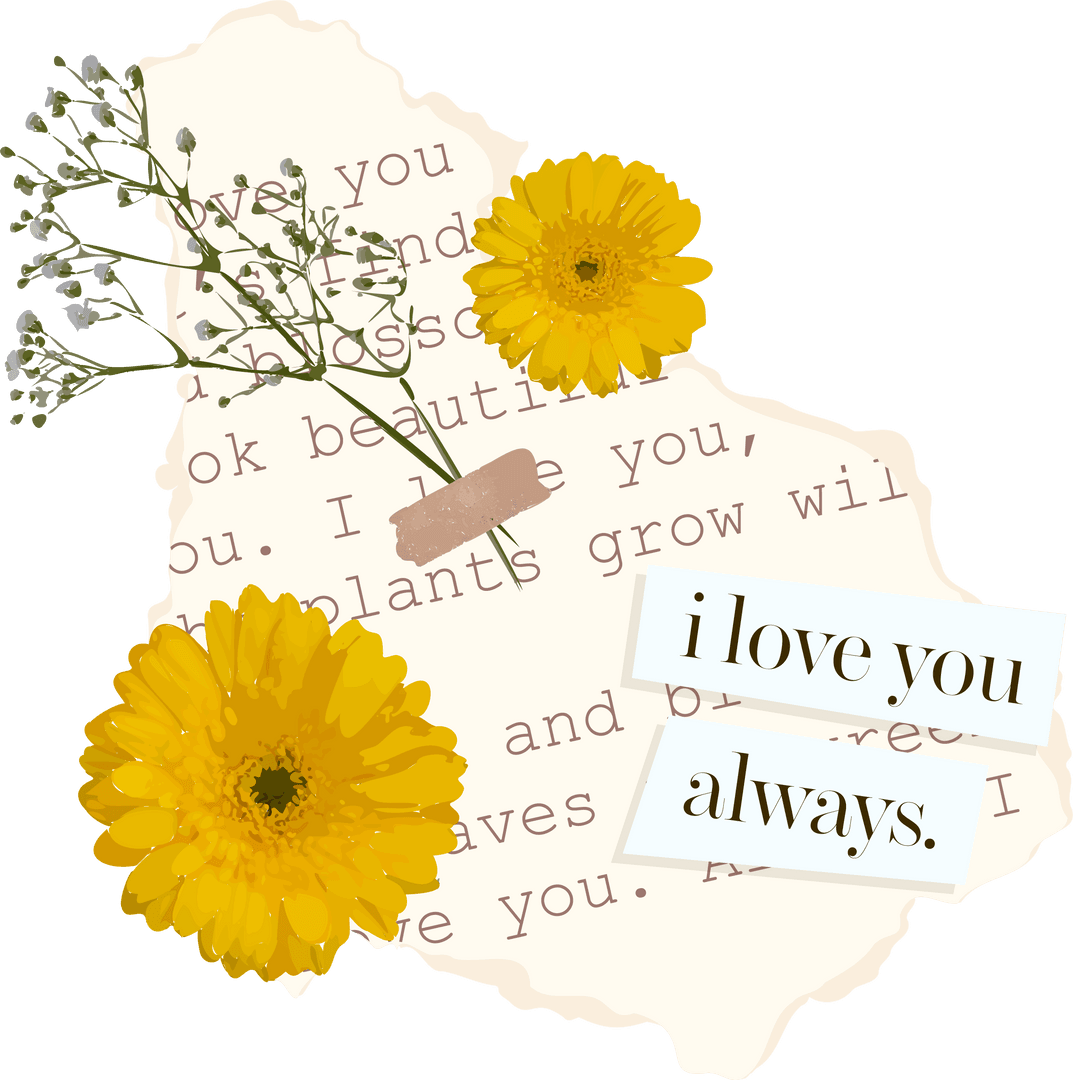 Transparent Floral Sentiment Collage Minimalistic Design