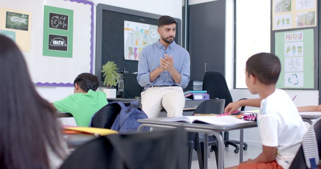 Engaged Teacher Leading Classroom Discussion in Modern School Setting