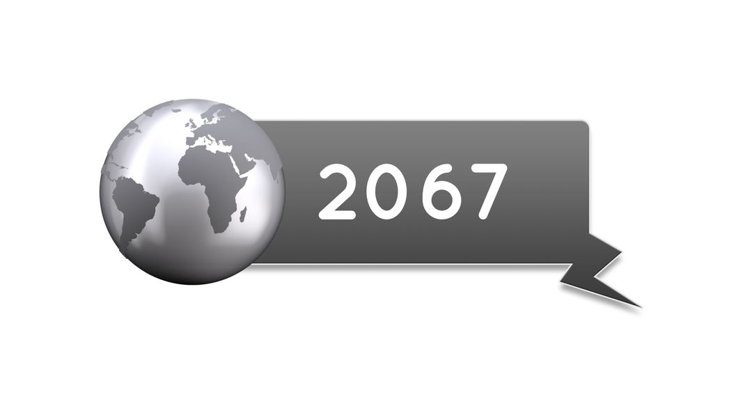 Futuristic Chat Icon with Globe and 2067 Date