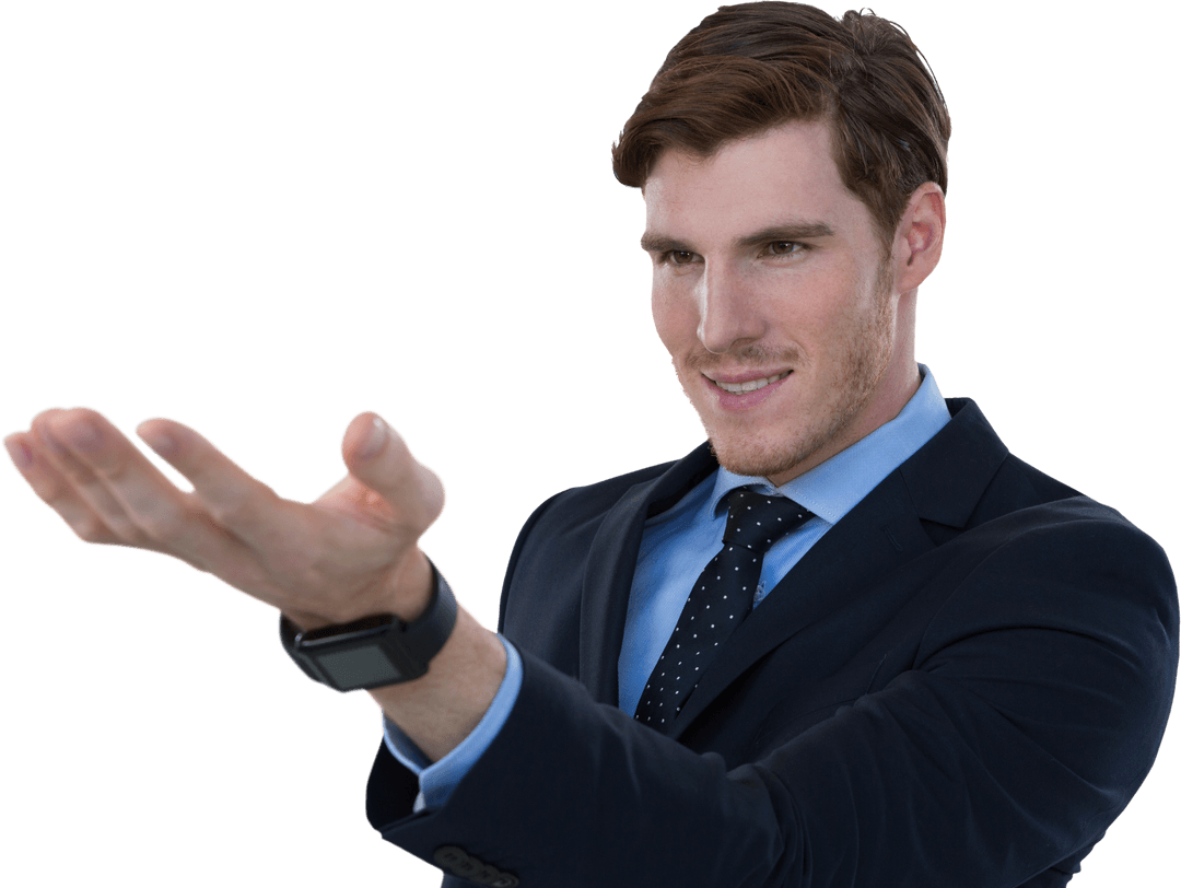 Businessman Demonstrating Innovation with Transparent Object