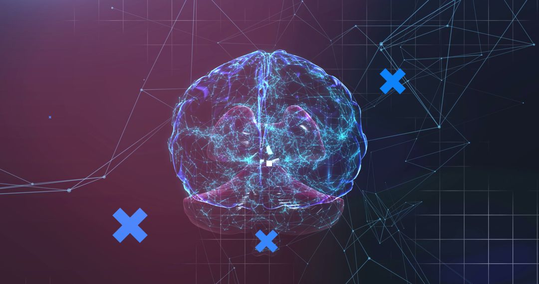 Digital Brain Network with Crosses on Space Background