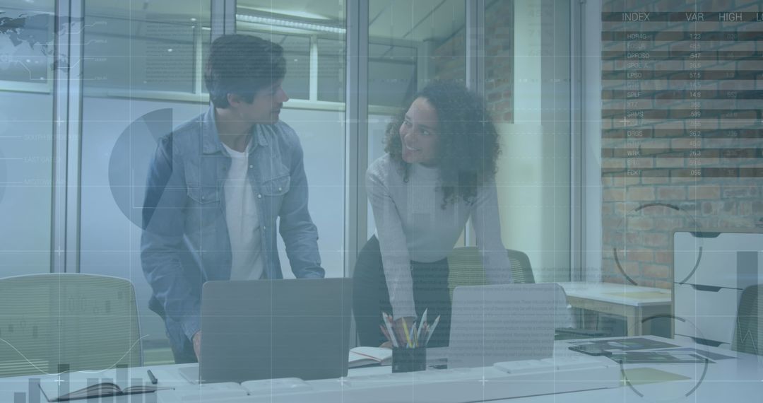 Innovative Professionals Analyzing Financial Data in Tech Office