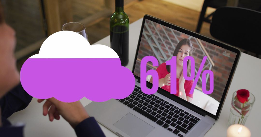 Man Engaging in Online Video Call with Cloud Upload Overlay