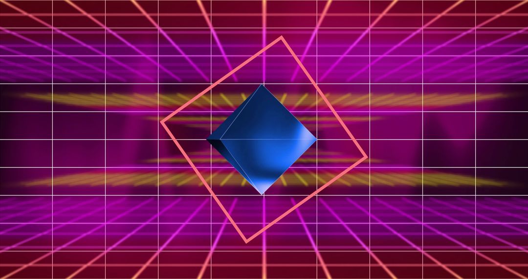 Futuristic Grid and Geometric Shape in Neon Light