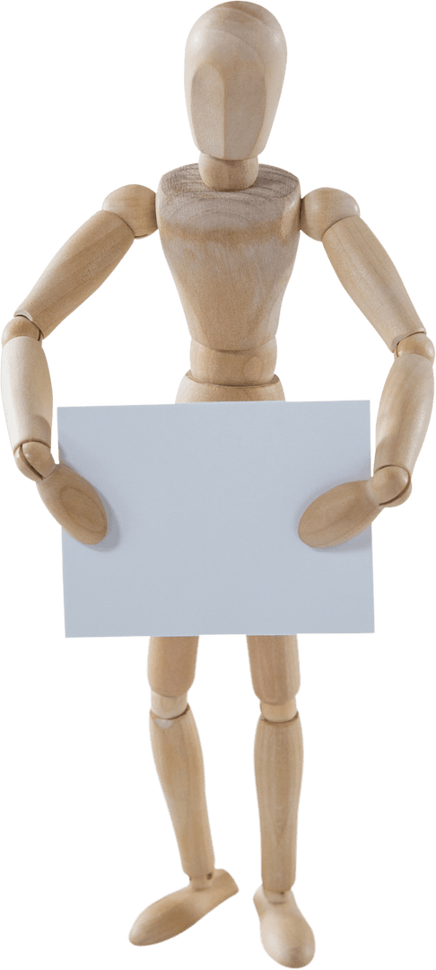 Transparent Wood Figurine Holding Blank Sign Mockup