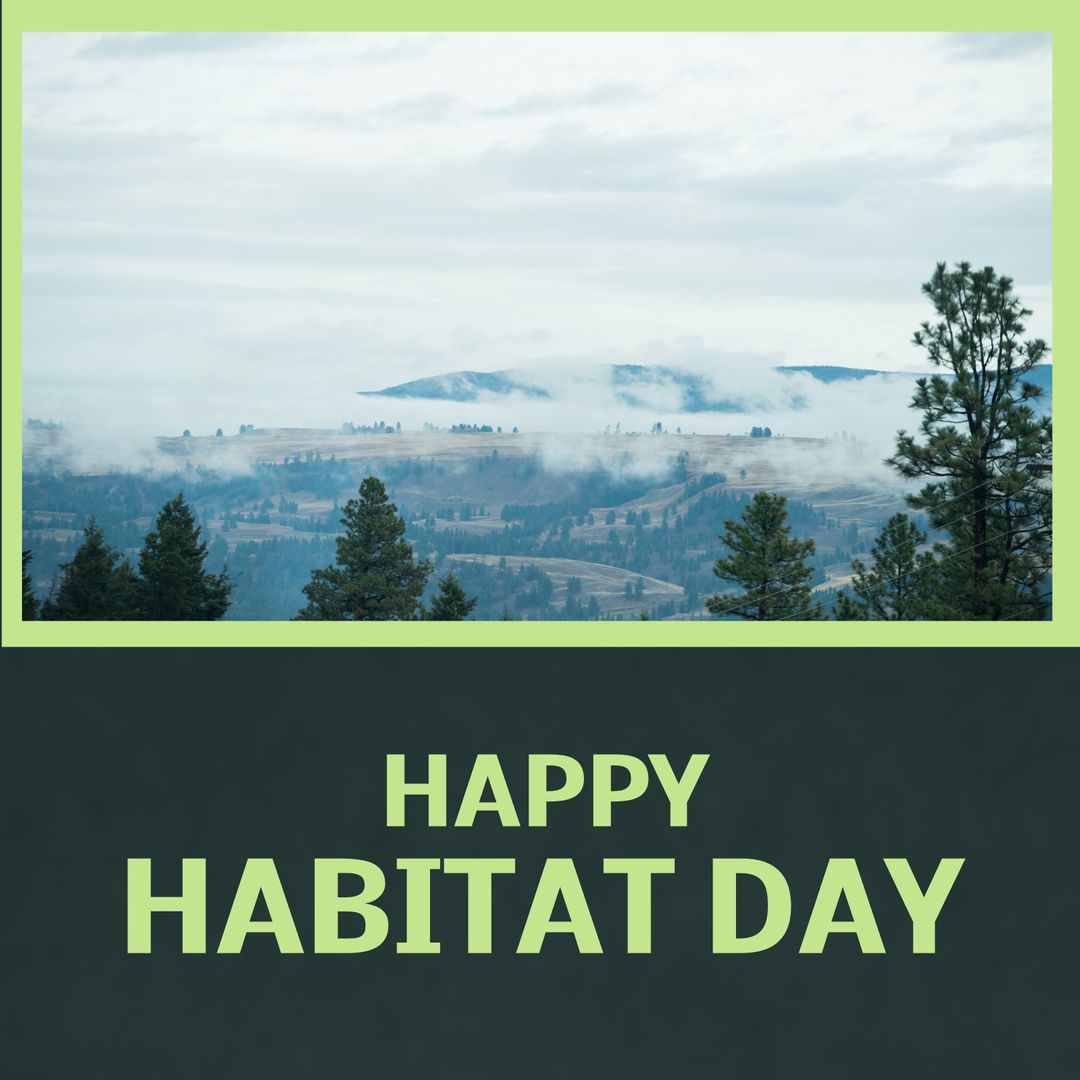 Happy Habitat Day Celebration Over Serene Landscape