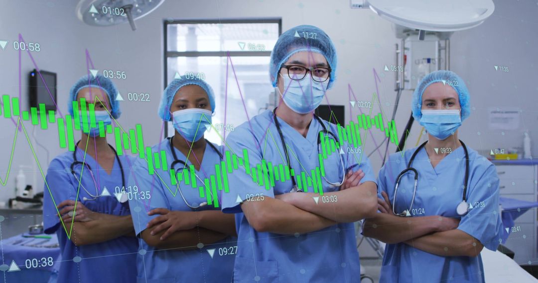 Medical Team in Surgical Environment with Data Visualization