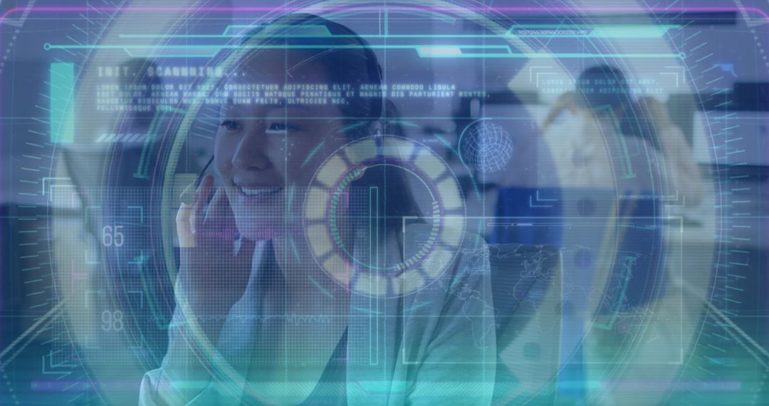 Businesswoman in Office with Advanced Digital Interface Technology