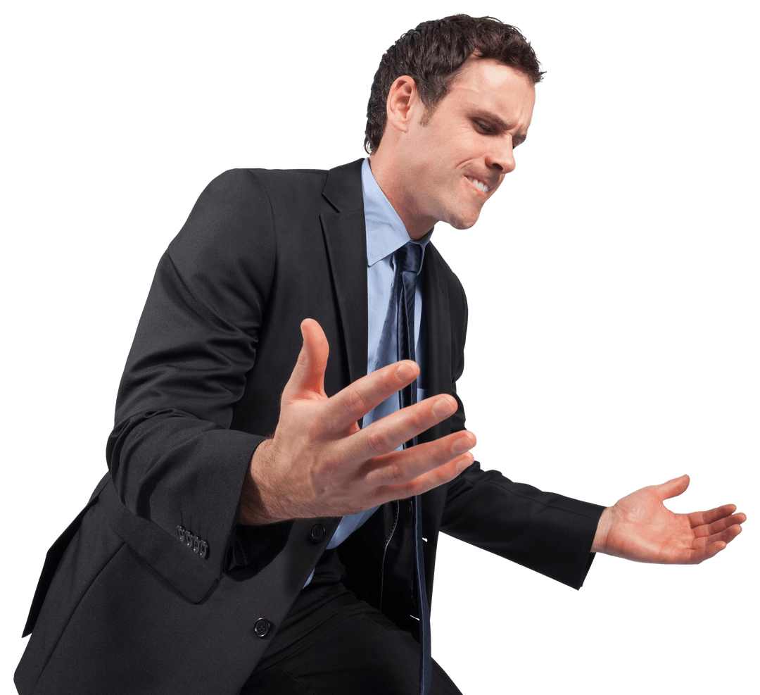 Businessman Expressing Frustration with Transparent Background