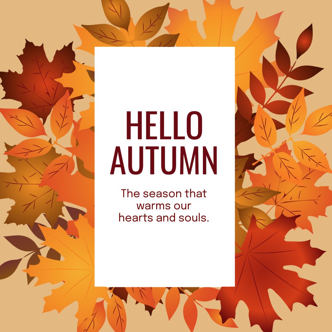 Hello Autumn Greeting with Colorful Fall Leaves on Yellow Background - Download Free Stock Templates Pikwizard.com