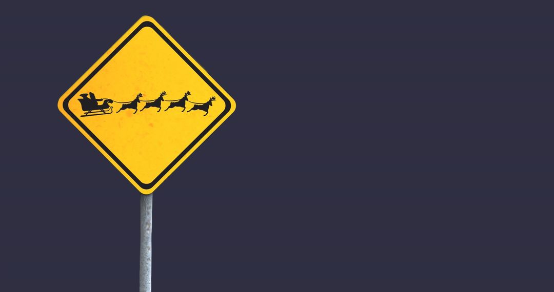 Sled and Reindeer Crossing Road Sign with Copy Space