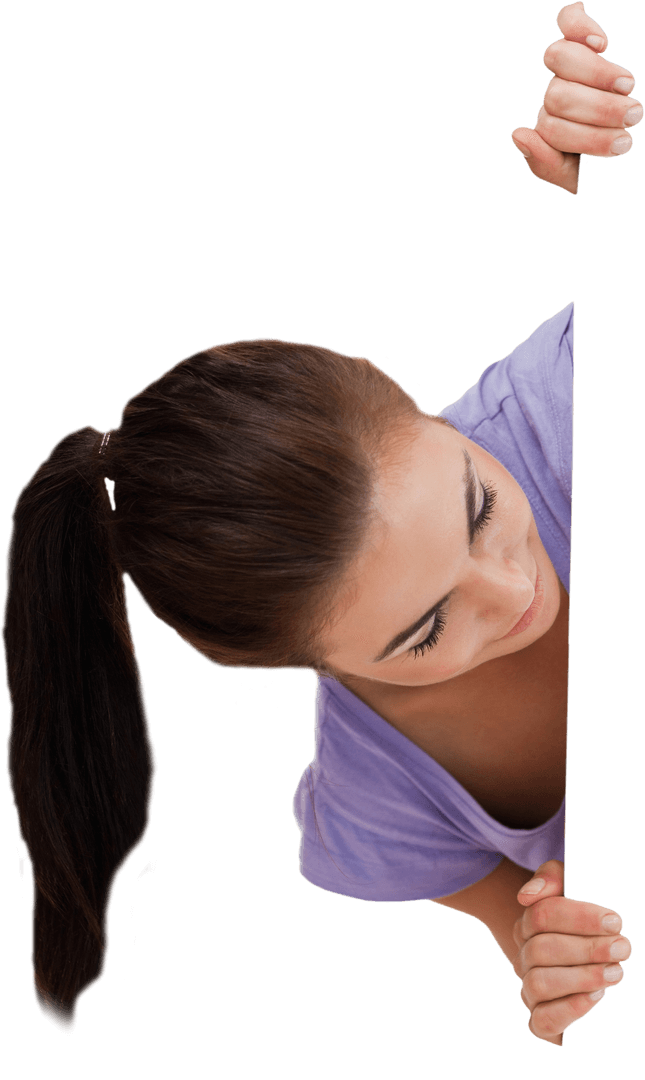 Curious Brunette Looking Behind Transparent Corner