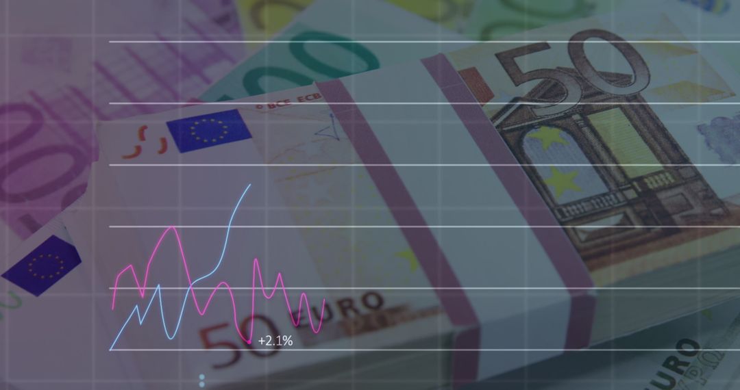 Financial Data Growth Graph with Euro Banknotes Overlay