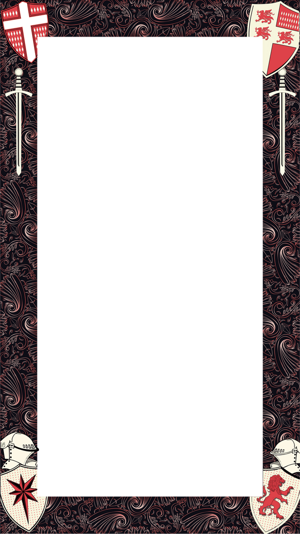 Medieval Heraldic Frame with Ornate Shields and Swords