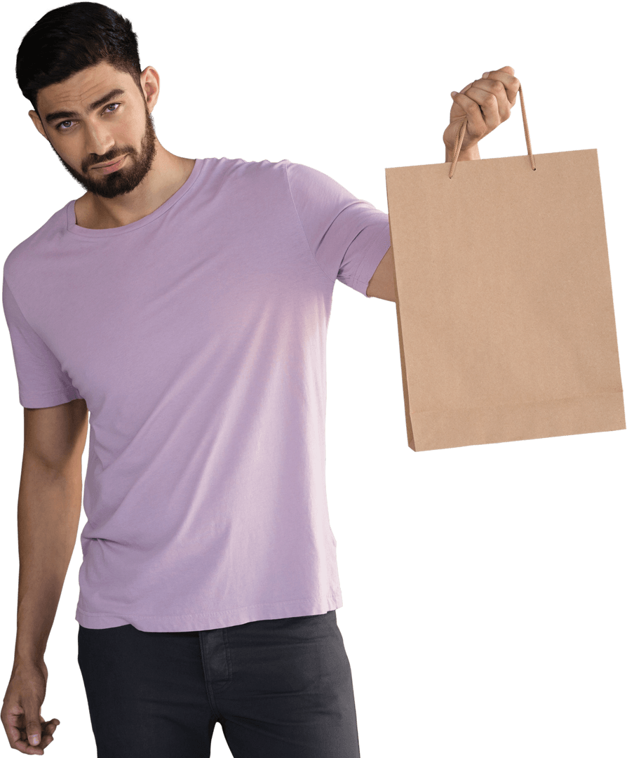 Man Holding Transparent Shopping Bag Look