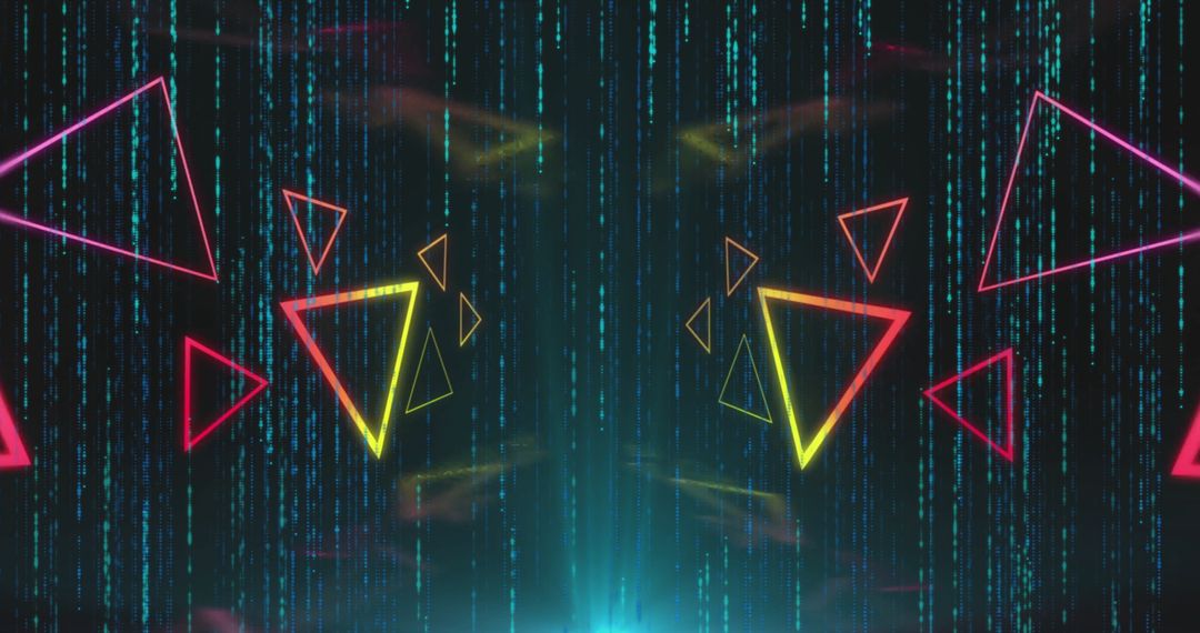 Futuristic Digital Triangles with Falling Lights on Dark Background