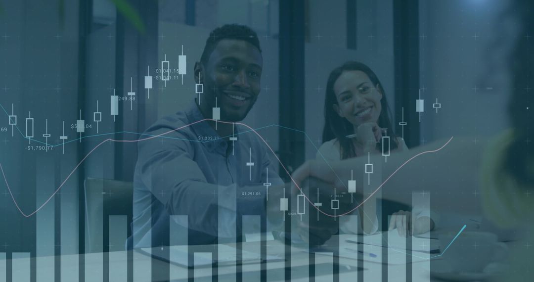 Business Professionals Shaking Hands, Analyzing Data with Digital Charts Overlay