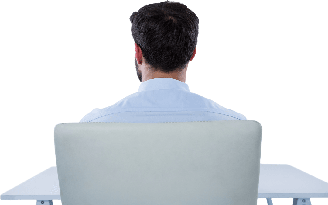Transparent Back View of Businessman Sitting in Office Chair
