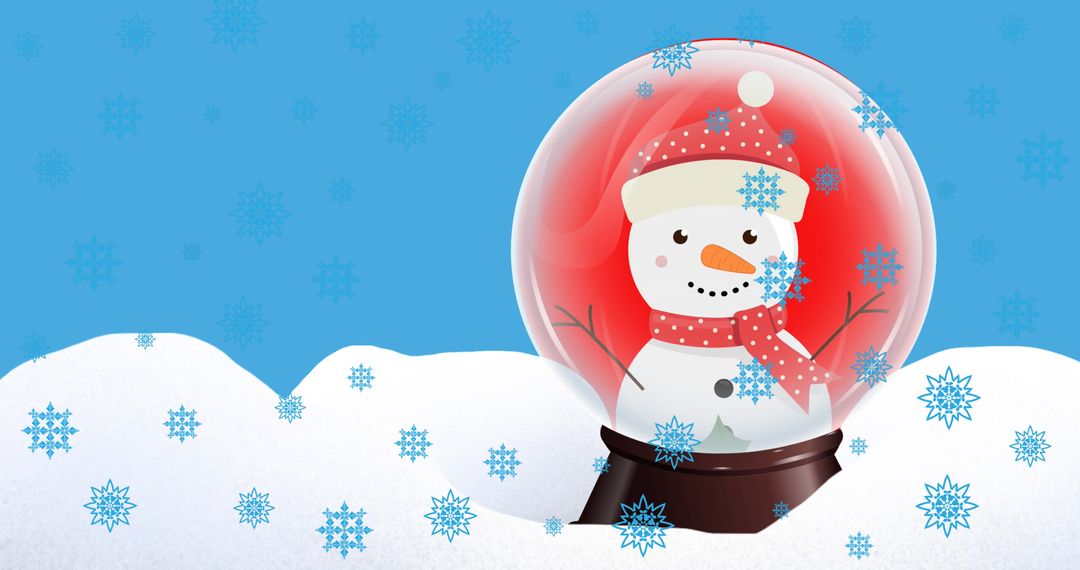 Cheerful Snowman Inside Snow Globe with Falling Snowflakes