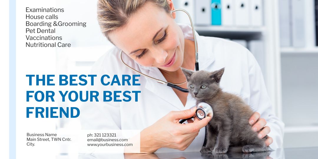 Caring veterinarian examining kitten promoting trust and pet health