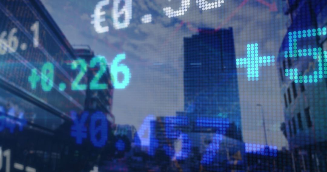 Digital Data Display Over Modern Urban Skyline