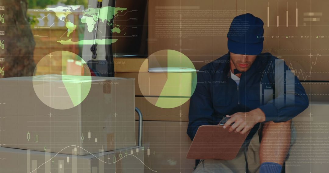 Deliveryman Managing Logistics with Digital Data Integration