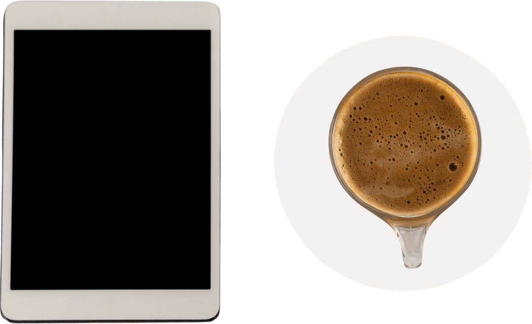 Transparent Tablet and Coffee Cup for Relaxing Break Concept