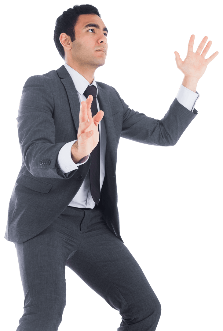 Biracial Businessman Using Digital Interface on Transparent Background