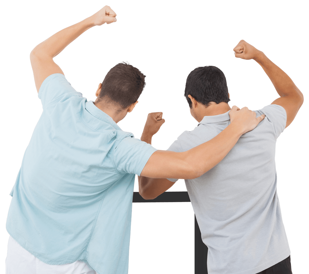 Transparent Rear View of Enthusiastic Sports Fans Celebrating Victory