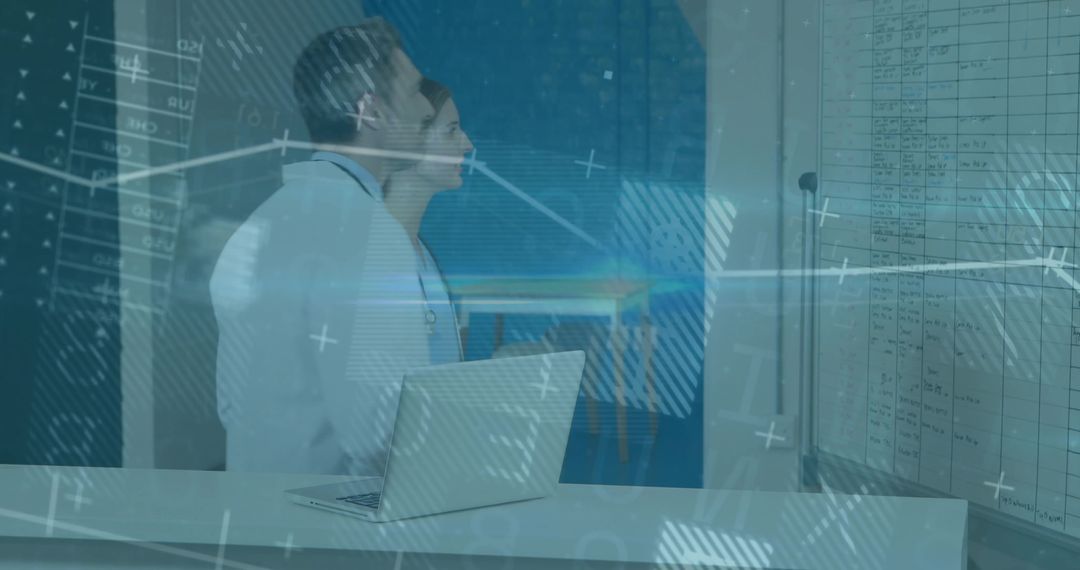 Healthcare Professionals Analyzing Data with Futuristic Overlay