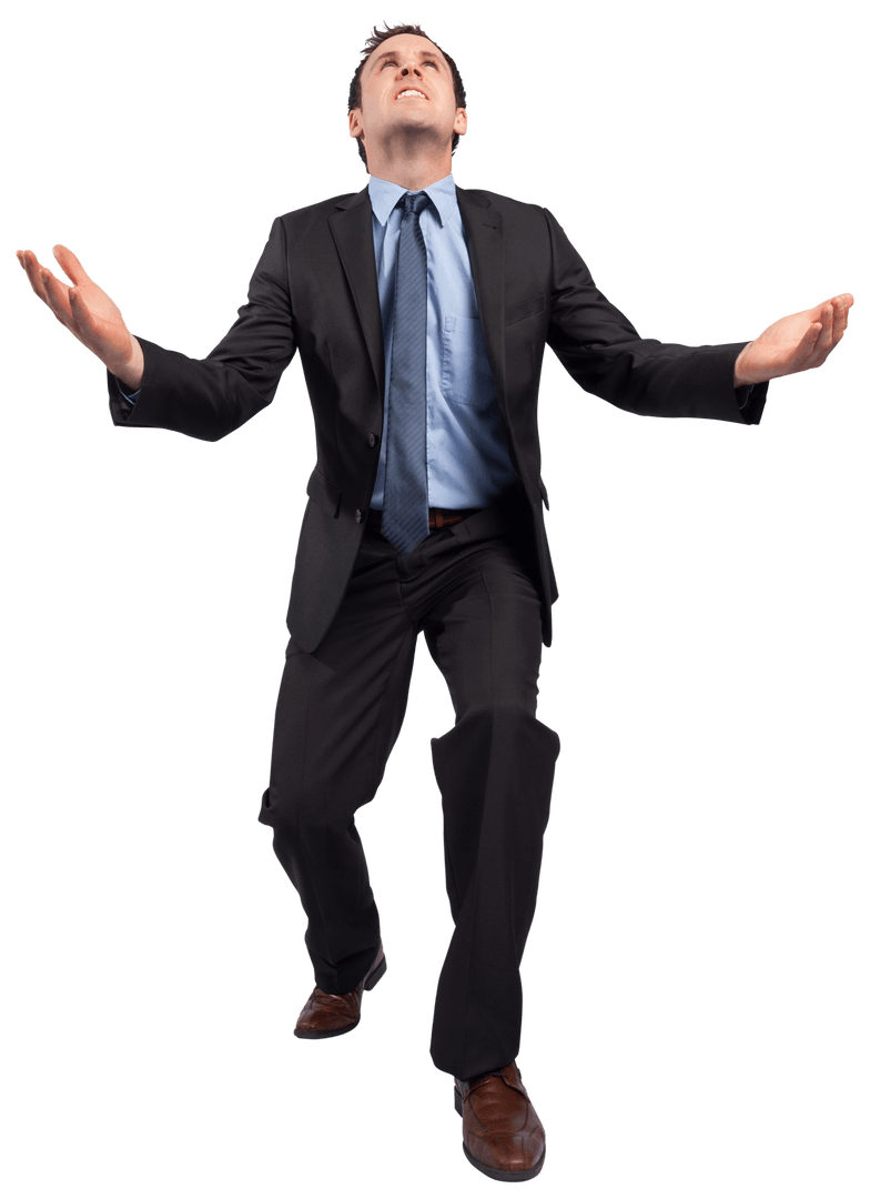 Transparent Businessman Posing with Arms Outstretched in Gesture of Celebration