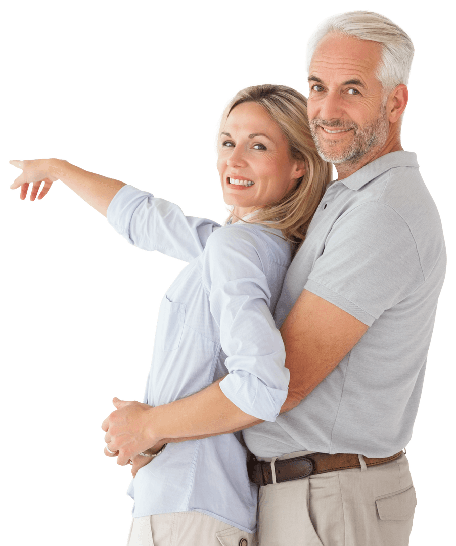 Happy Senior Couple Embracing and Smiling on Transparent Background