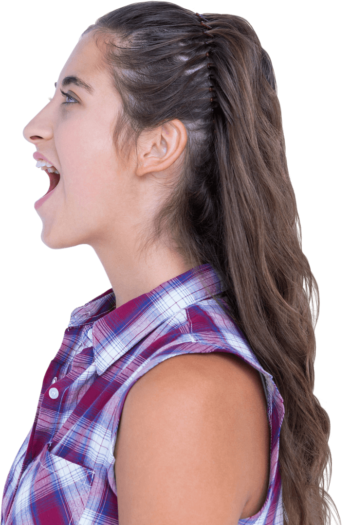 Caucasian Woman Shouting Energetically on Transparent Background