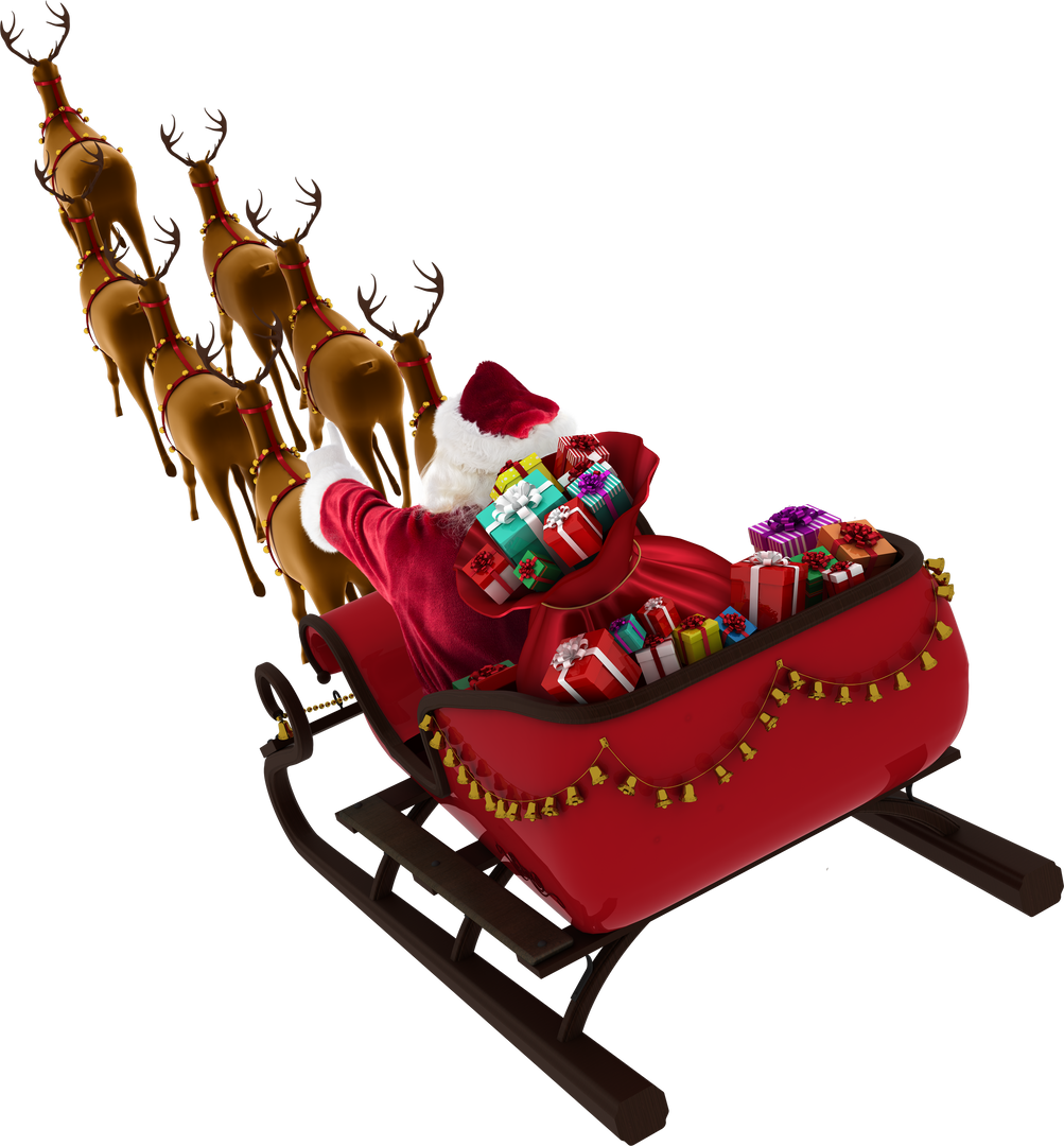 Transparent Rear View of Santa in Sleigh with Reindeer and Gifts - Download Free Stock Images Pikwizard.com