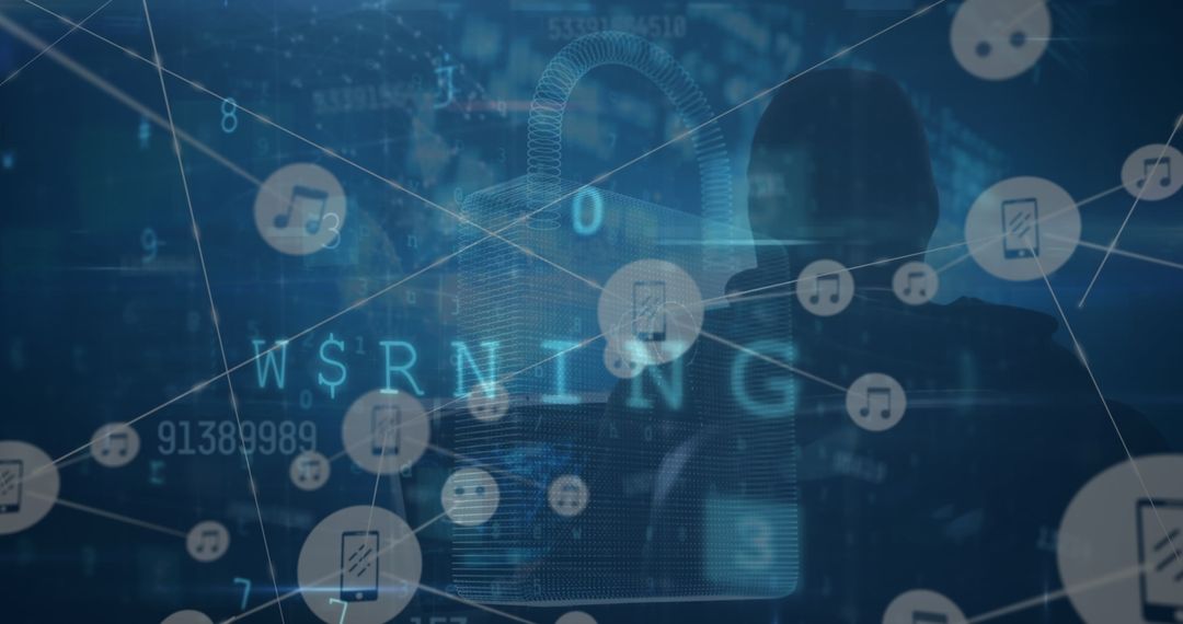 Digital Padlock Security and Data Theme with Warning Alerts