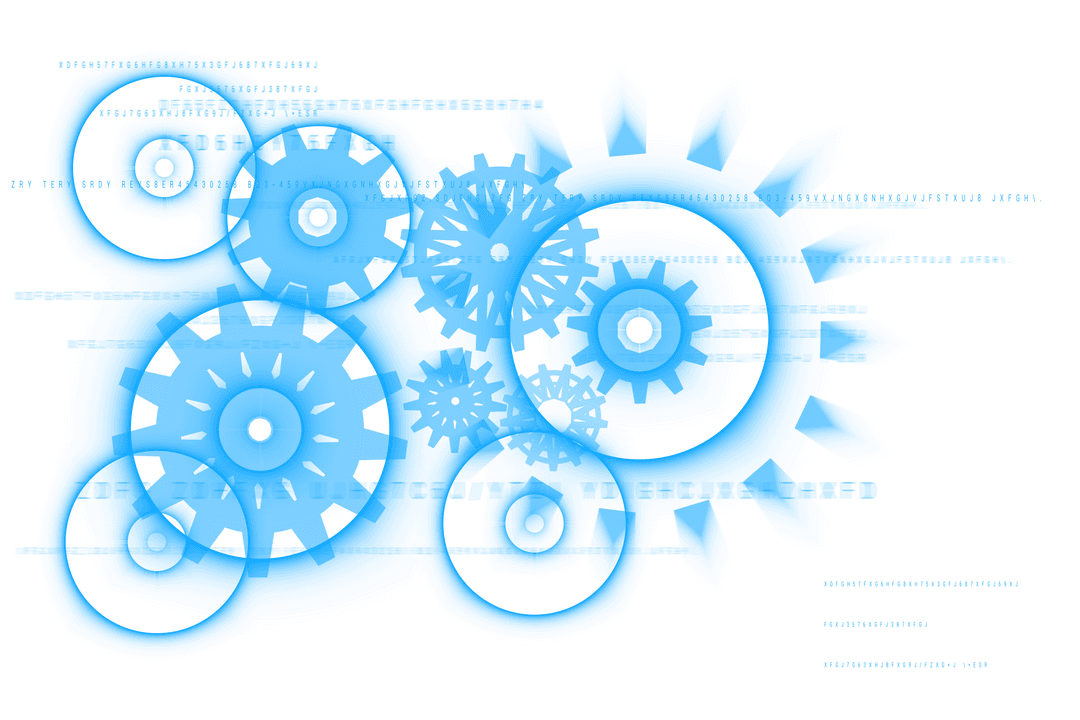 Blue Transparent Gear Mechanism Illustration for Productivity Concepts