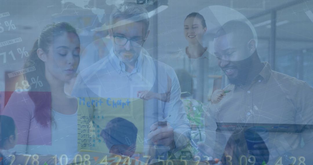 Diverse Coworkers Analyzing Business Data and Financial Graphs