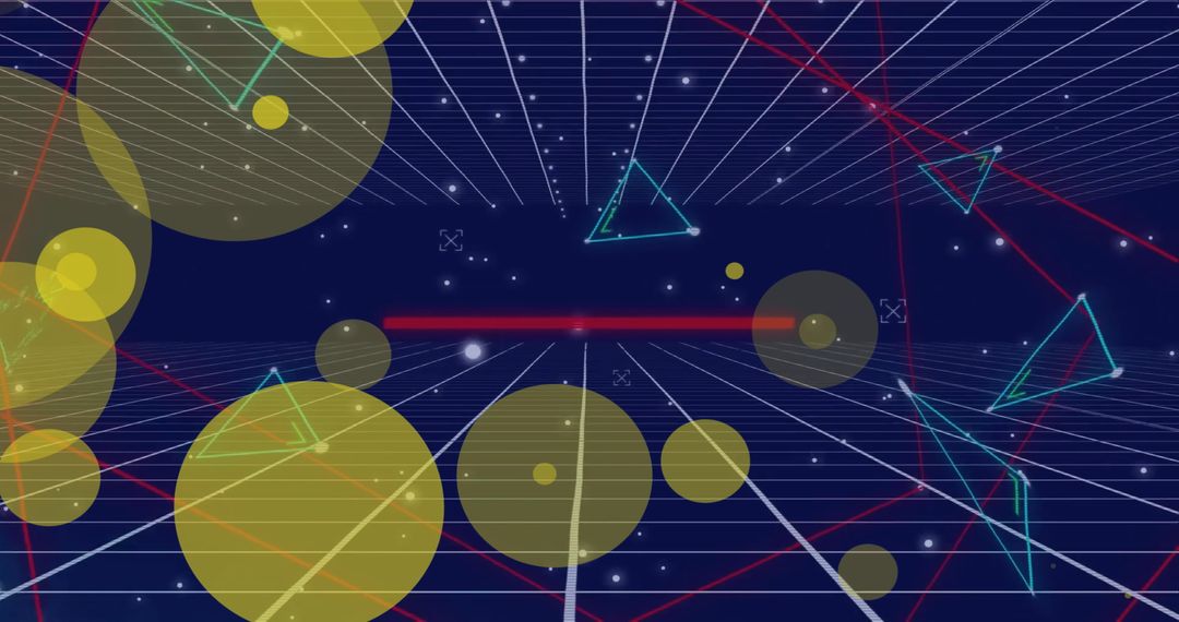 Abstract Network Grid with Light Spots and Geometric Shapes