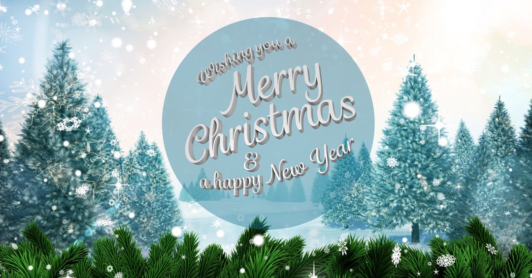 Christmas Card with Snowy Forest and Festive Wishes