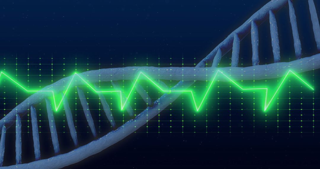 Digital DNA Strand With EKG Overlay on Grid Background