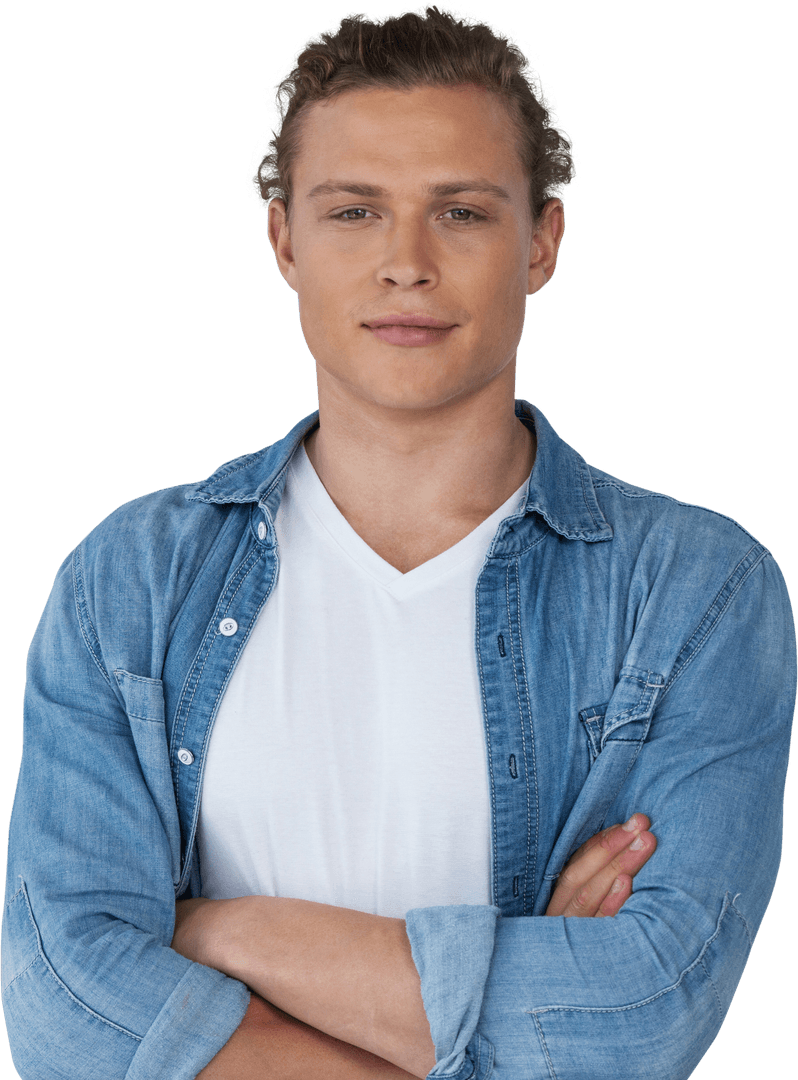 Confident Young Man Standing with Arms Crossed in Casual Attire Transparent Background