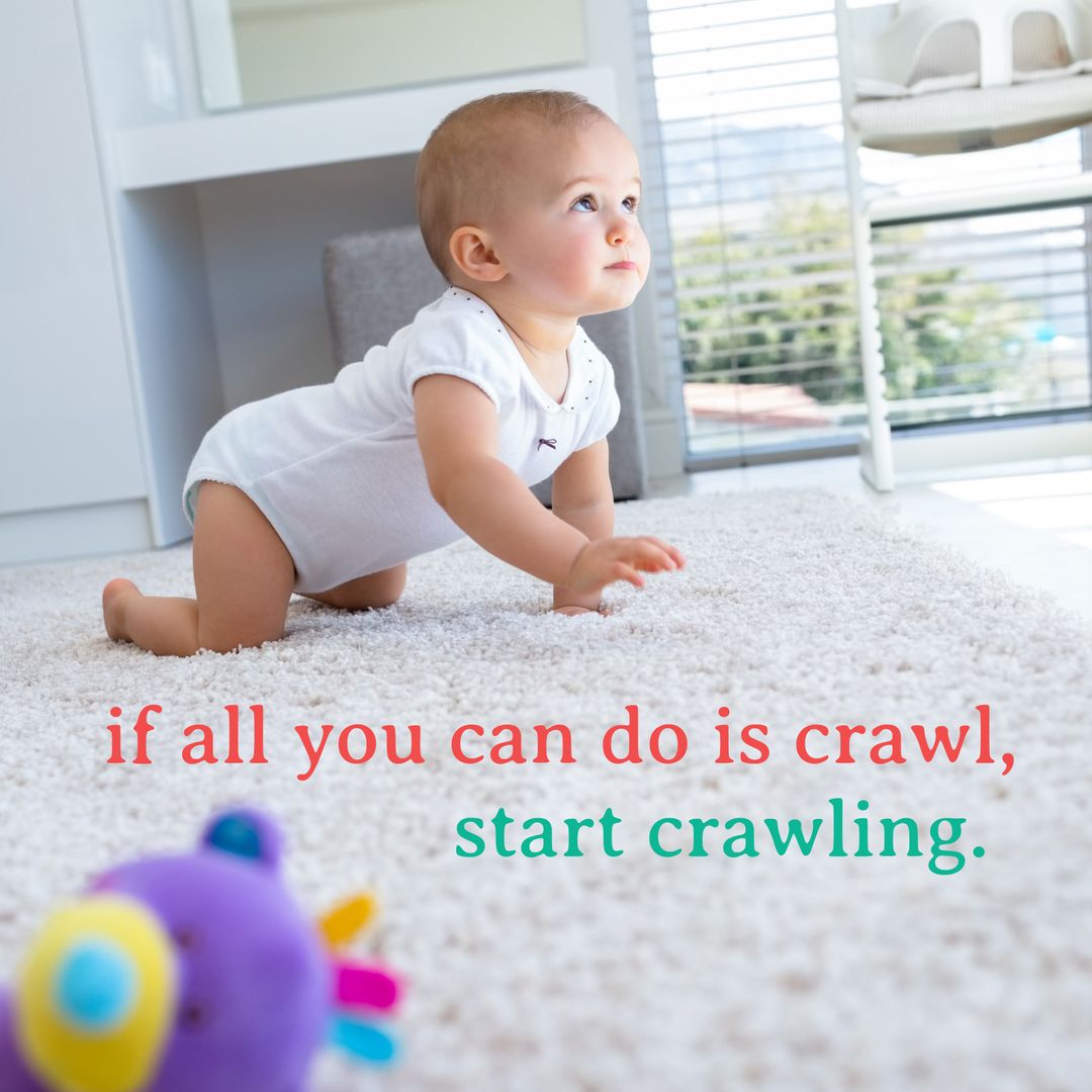 Motivational Quote with Curious Baby Crawling on Carpet - Download Free Stock Templates Pikwizard.com