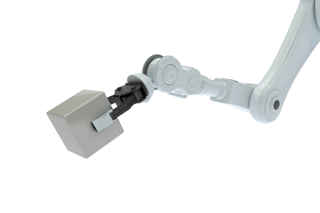 Transparent Robotic Hand Holding Metallic Cube