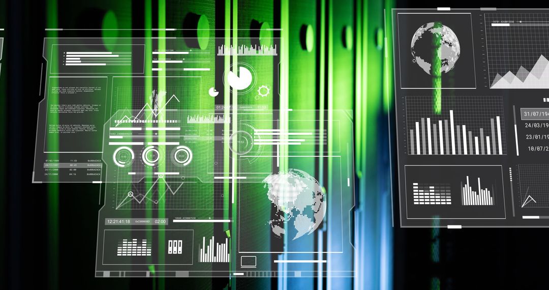 Futuristic Data Interfaces Immersed in Server Room Technology